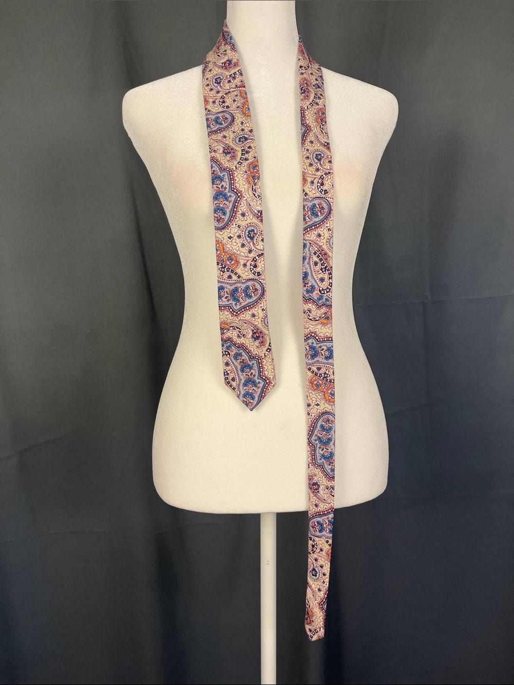 Paisley Skinny Tie in Blue and Cream